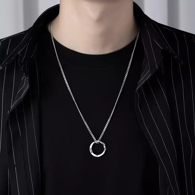 項鍊 圓環簡約精緻項鍊 吊墜 項鍊 飾品 配件 圓環 精緻 情侶款 男女適用 台灣出貨【NTJX4892】