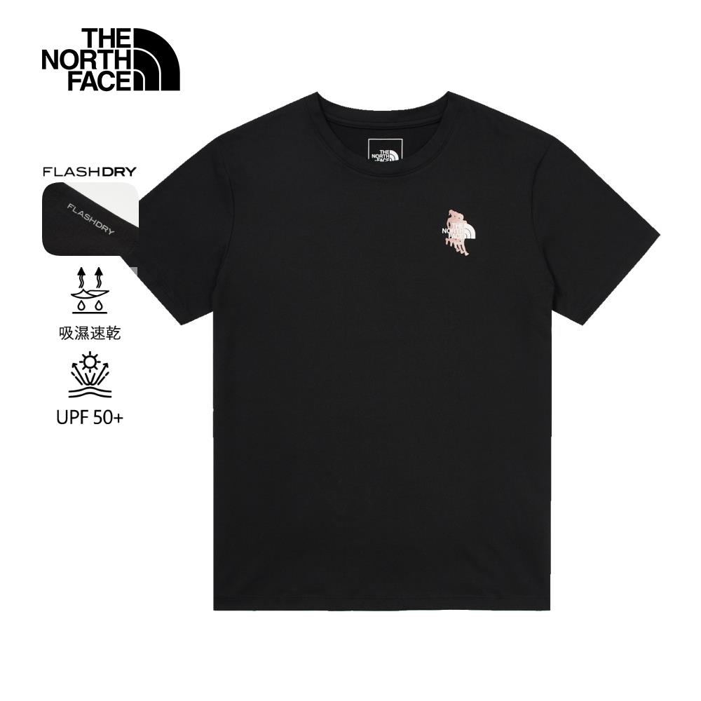 The North Face北面女款黑色吸濕排汗防曬品牌LOGO短袖T恤｜8AKTJK3