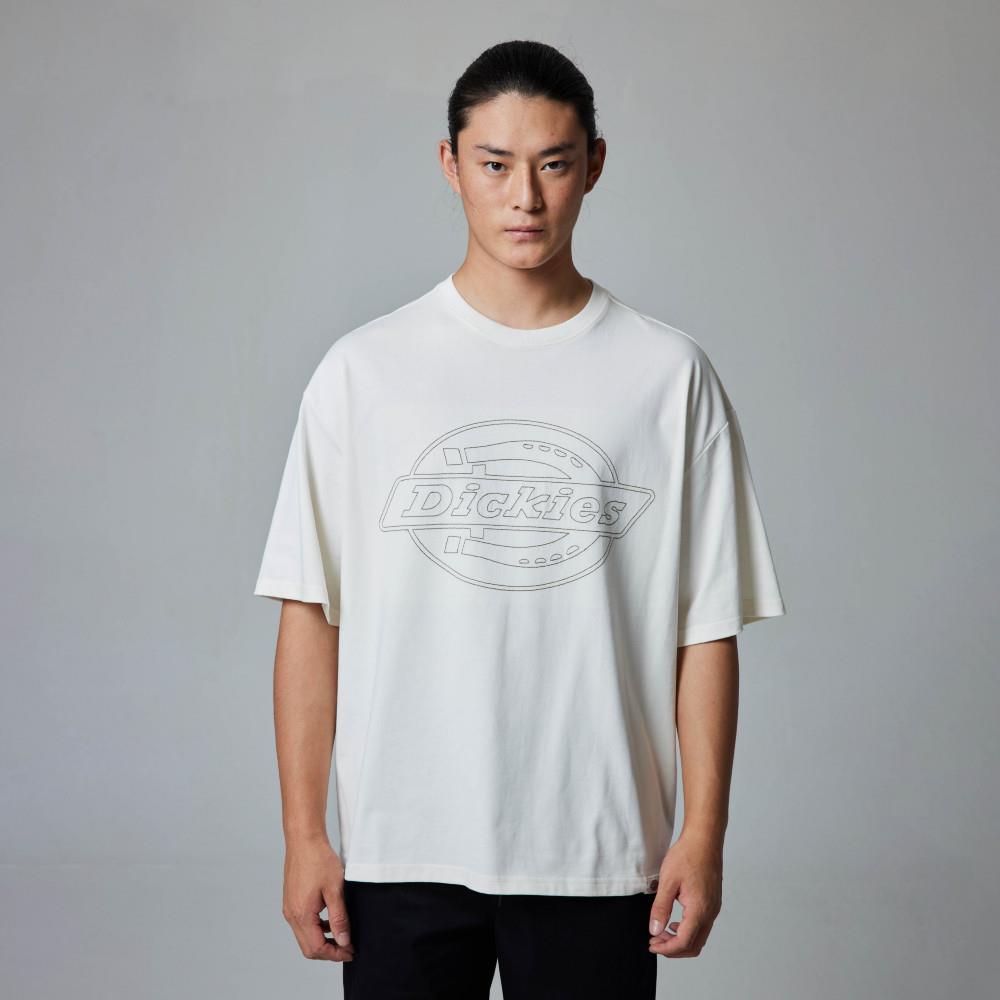 Dickies男女款米白色重磅純棉胸前簡約大Logo刺繡寬鬆短袖T恤|DK0A87FIC48