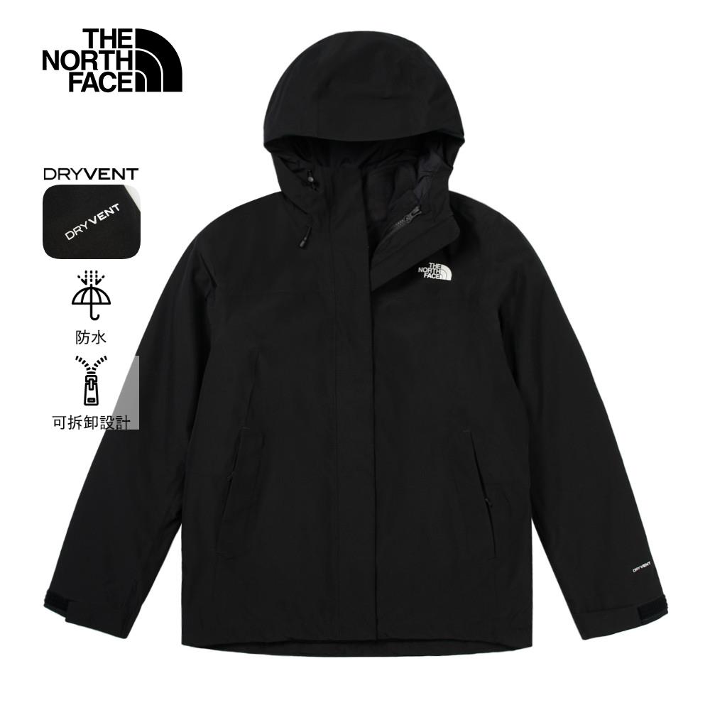 The North Face北面女款黑色防水保暖舒適可調節連帽抓絨內裡三合一外套｜89Y3JK3