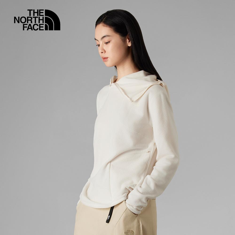The North Face北面UE女款米白色舒適保暖抓絨連帽長袖上衣｜8A8UQLI
