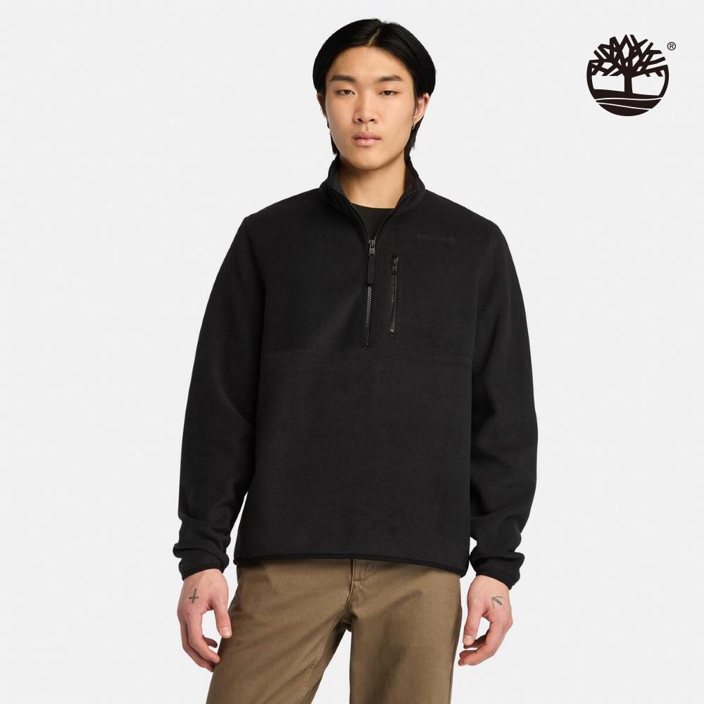 【網路限定】Timberland 男款黑色抓絨拉鍊上衣|A44VP001