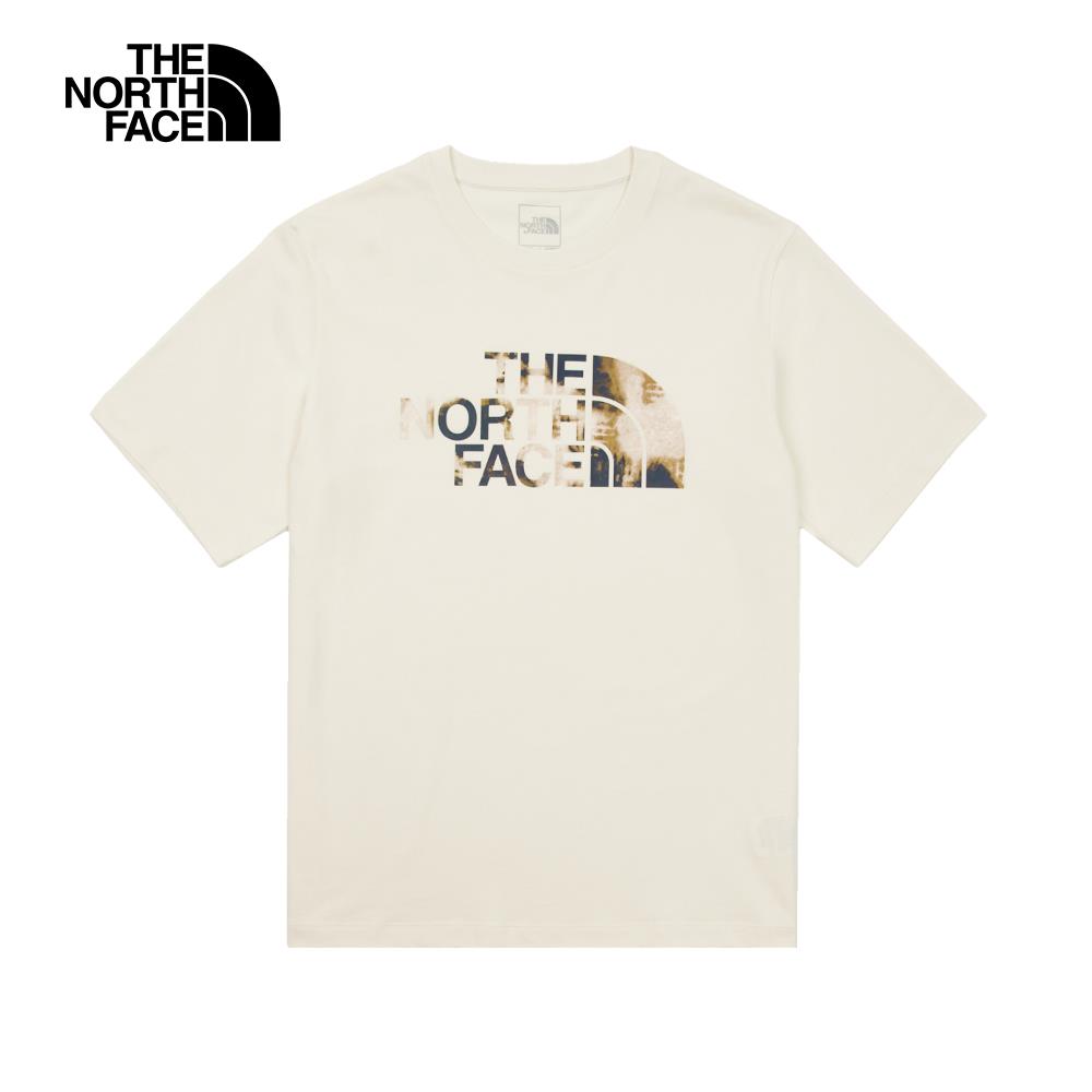 The North Face北面男女款米白色純棉大尺寸迷彩LOGO印花短袖T恤｜8AT6QLI