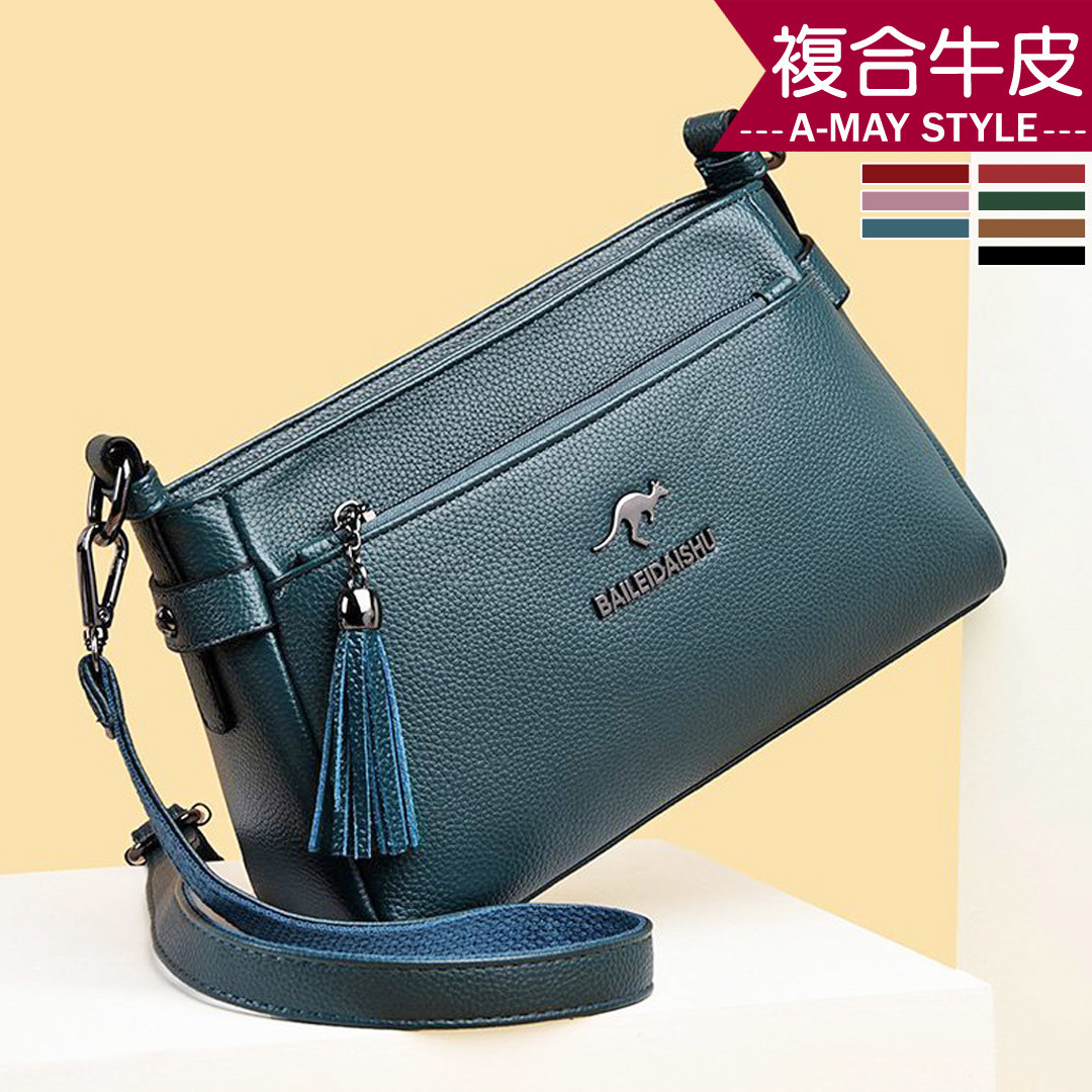 女真皮包 斜背包 極簡牛皮雙背帶流蘇側肩小方包(7色)【XWL68146】＊艾美時尚(現 預)