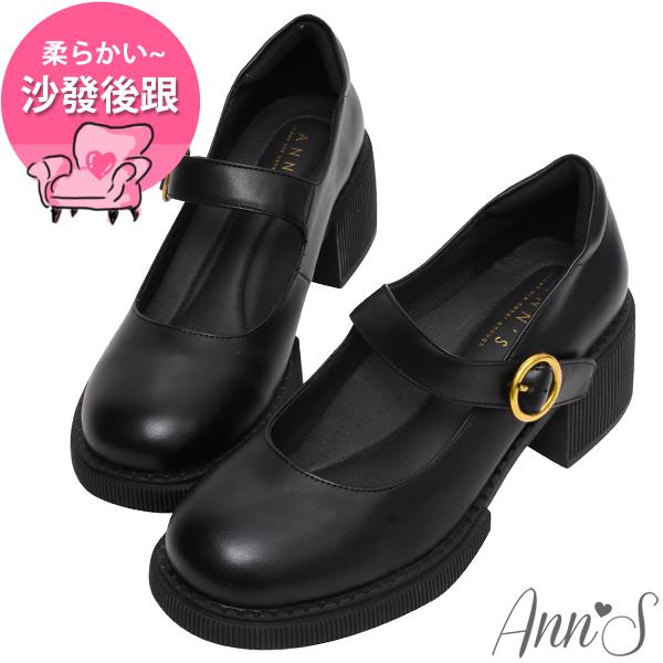 Ann’S小眾變大眾-復古皮革厚底粗跟瑪莉珍樂福鞋6cm-黑