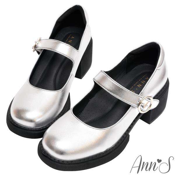 Ann’S小眾變大眾-時髦漆皮厚底粗跟瑪莉珍樂福鞋6cm-銀