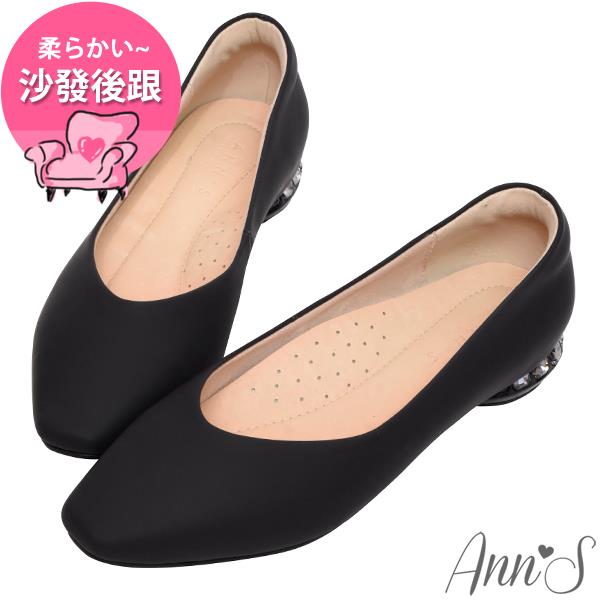 🍀兩雙現折$699🍀Ann’S細膩磨砂牛皮真皮鑽石鞋跟平底包鞋-黑