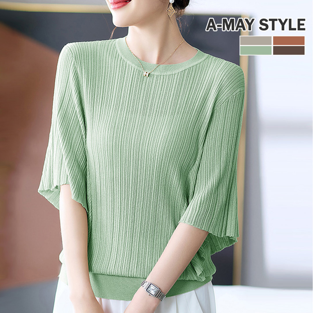 上衣 日系清涼感蝙蝠袖坑條針織衫【XFU214135】＊艾美時尚(現 預)