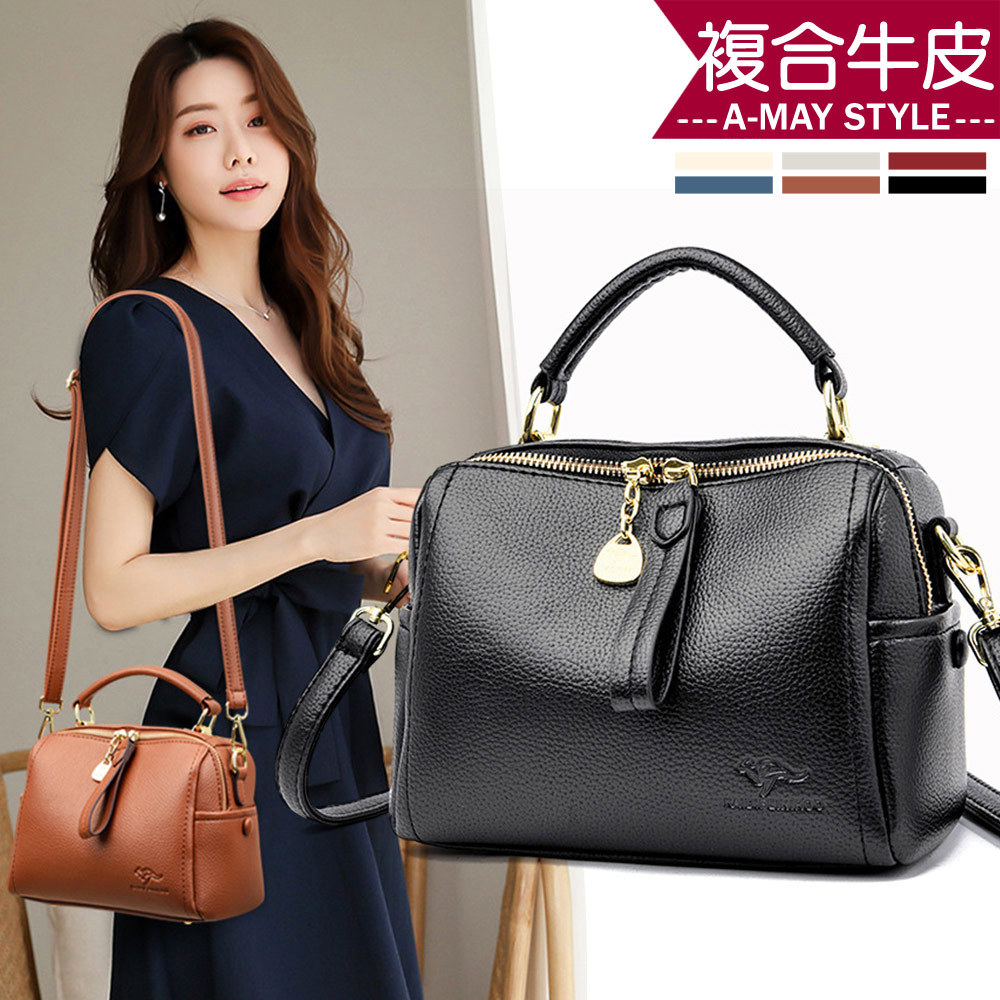 女真皮包 側肩包 小包 簡約時髦牛皮紋手提波士頓包(6色)【XWL811656】＊艾美時尚(現 預)