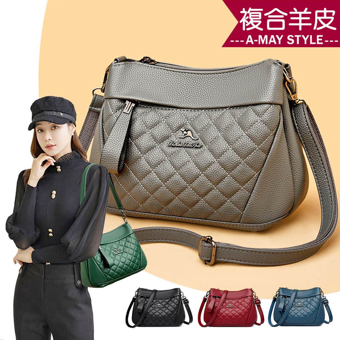 女真皮包 側肩包 優雅小香風菱格羊皮多層收納斜背包(5色)【XWL867049】＊艾美時尚(現 預)