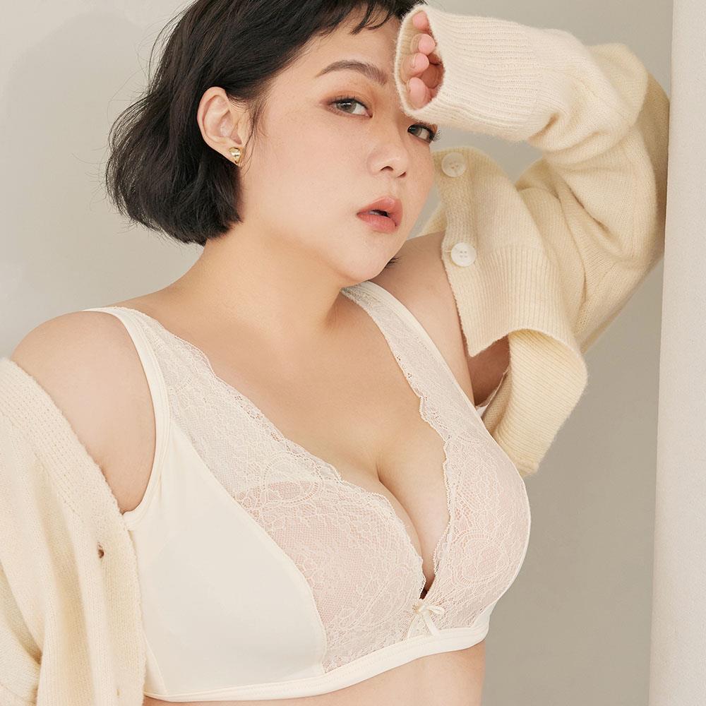 內衣【早安妞！Morning Bra】軟鋼圈深Ｖ蕾絲日間美胸內衣(香草卡士達)