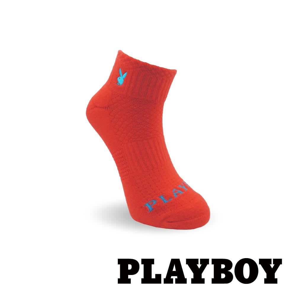 【襪款任選4雙$395 、9雙$750】 PLAYBOY  刺繡純色機能運動女襪-橙紅(BF5719)