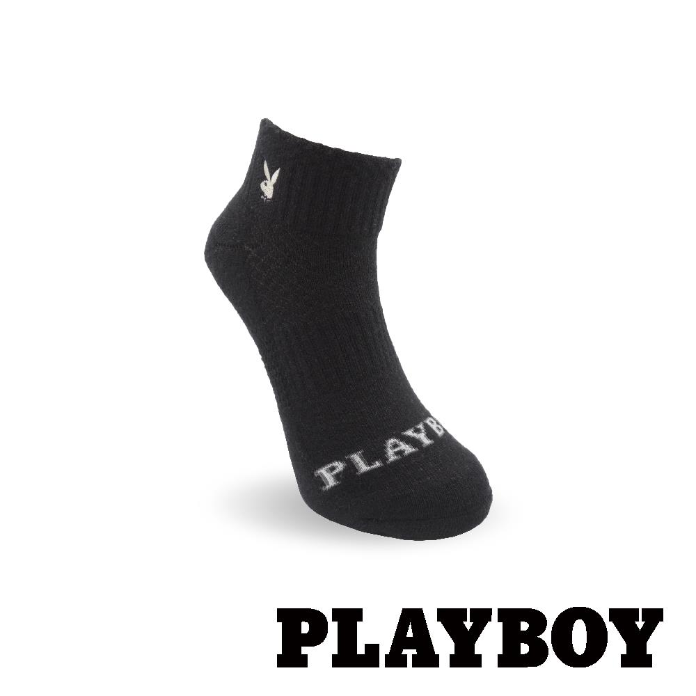 【襪款任選4雙$395 、9雙$750】 PLAYBOY  刺繡純色機能運動女襪-黑(BF5719)