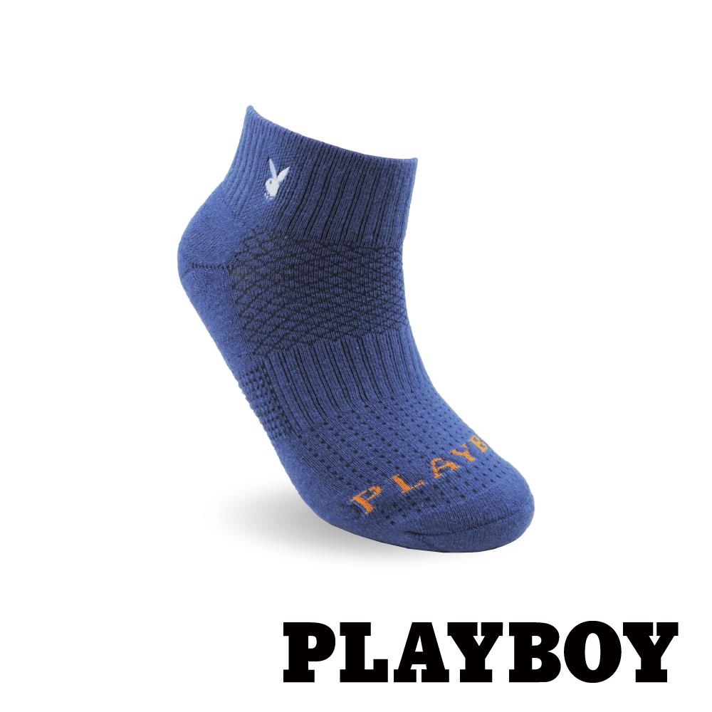 【襪款任選4雙$395 、9雙$750】 PLAYBOY  刺繡純色機能運動男襪-牛仔藍(BF6719)