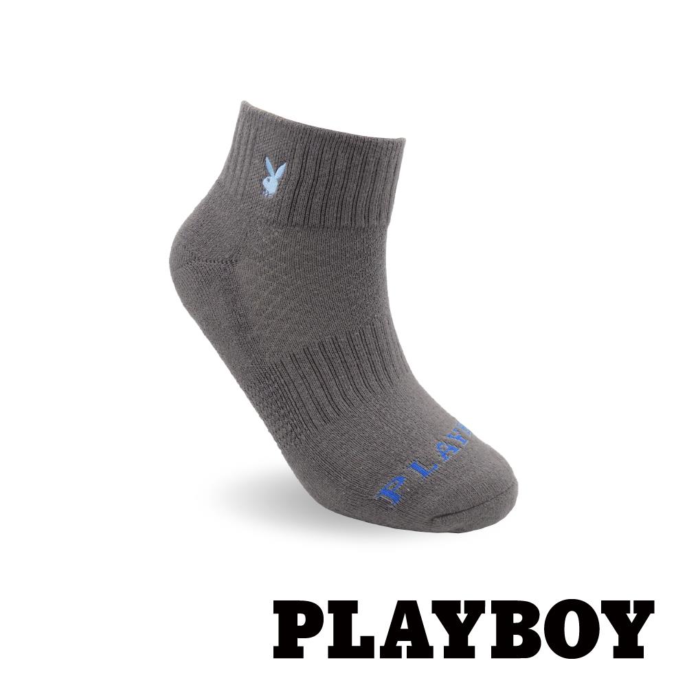 【襪款任選4雙$395 、9雙$750】 PLAYBOY  刺繡純色機能運動男襪-深灰(BF6719)