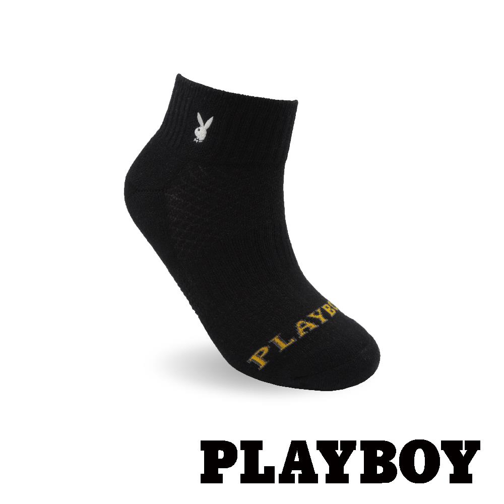 【襪款任選4雙$395 、9雙$750】 PLAYBOY  刺繡純色機能運動男襪-黑(BF6719)