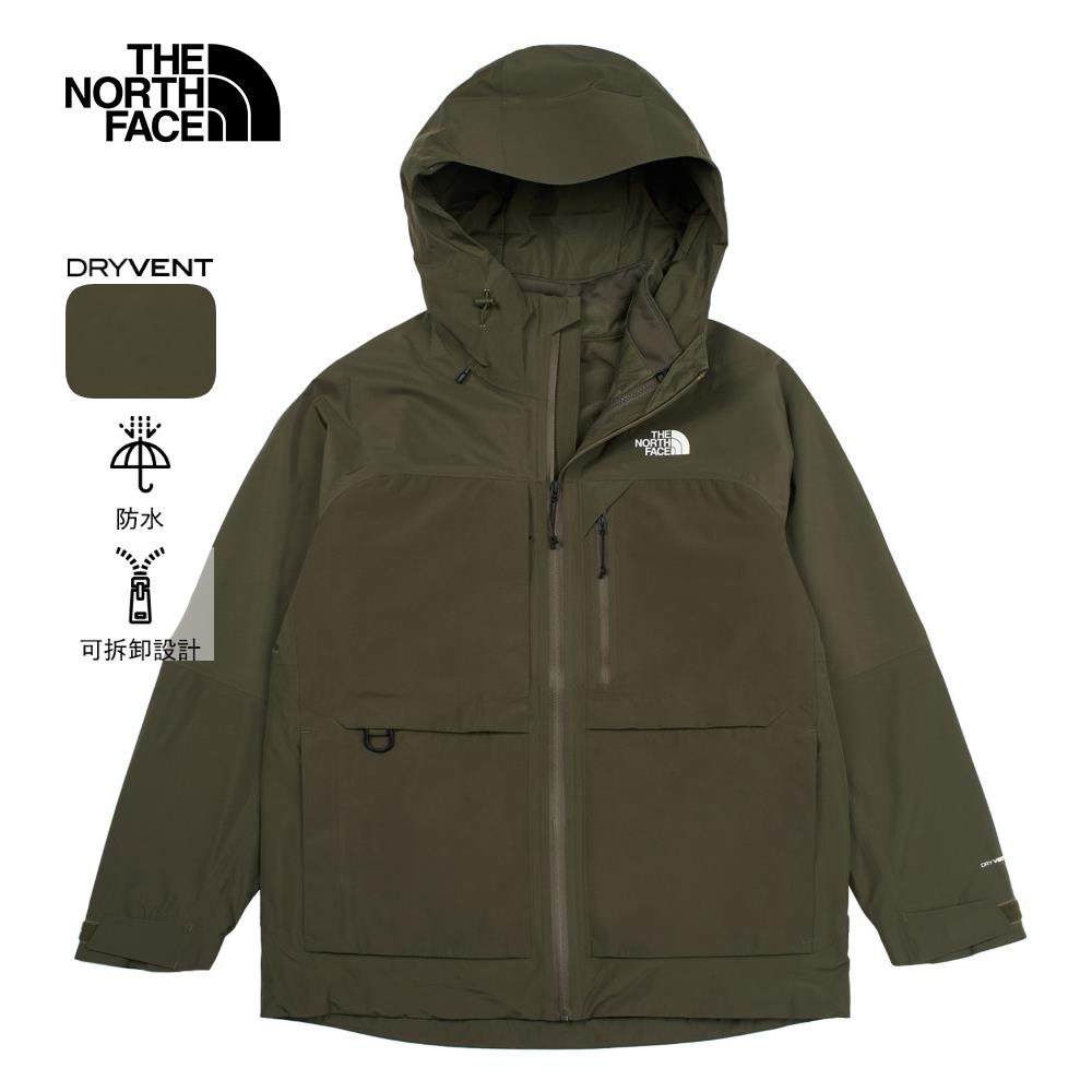 The North Face北面男款灰褐色防水透氣舒適保暖連帽抓絨內裡三合一外套｜89ZS21L