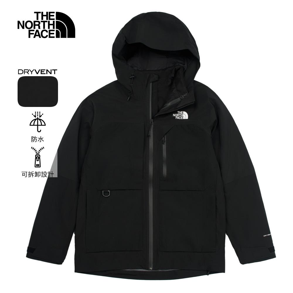 The North Face北面男款黑色防水透氣舒適保暖連帽抓絨內裡三合一外套｜89ZSJK3