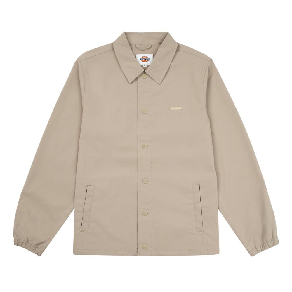 Dickies男款沙色胸前簡約Logo舒適柔軟長袖教練外套|DK0A87ERCH1