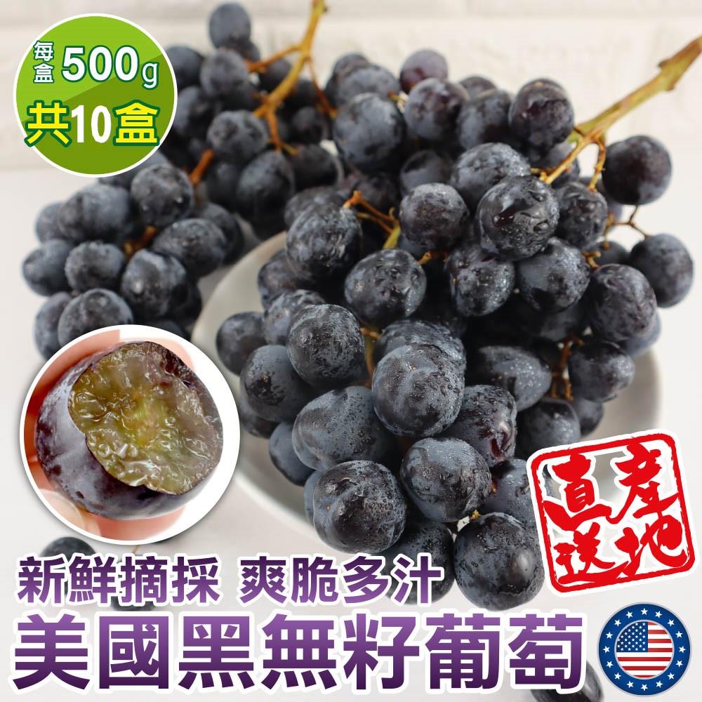 【廚鮮王-宅配】(免)10盒美國黑無籽葡萄(500g±10%/盒*10盒)