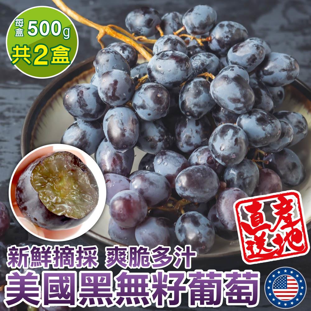 【廚鮮王-宅配】(免)2盒美國黑無籽葡萄(500g±10%/盒*2盒)