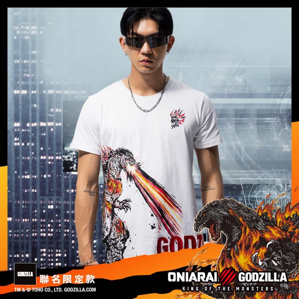 最終彈【GODZILLA 最後倒數↘聯名款8折】墨繪紅蓮哥吉拉短TEE(白) - BLUE WAY 鬼洗い