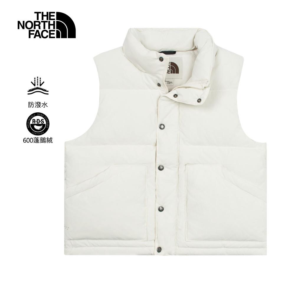 The North Face北面女款米白色防潑水舒適保暖可收納連帽羽絨背心|83UZQLI