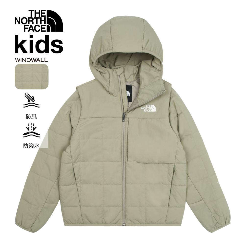 The North Face北面兒童灰色防風防潑水可拆卸袖子連帽鋪棉外套｜89XK1I4