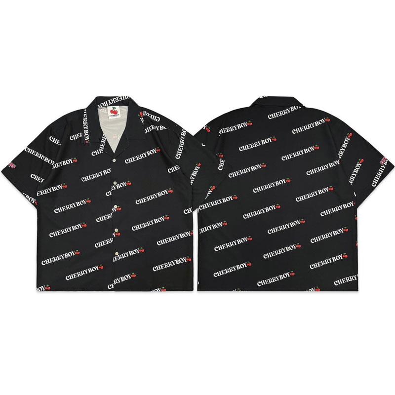 CHERRYBOY CB24010-BK FULL PATTERN SHIRTS 滿版櫻桃 短袖襯衫 (黑色)
