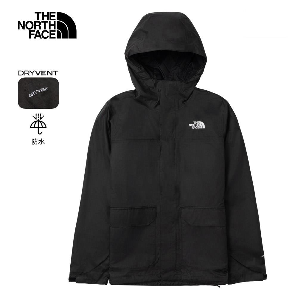 The North Face北面男款黑色防水透氣可調節連帽衝鋒衣｜8AUK4H0