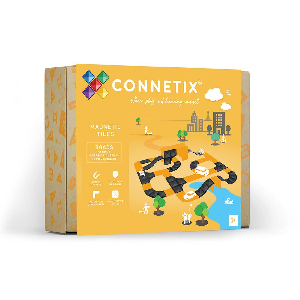 澳洲Connetix交通系列磁力積木-坡道路口組(16pc) (產品只含黑色車道，不含圖片汽車、樹木配件)