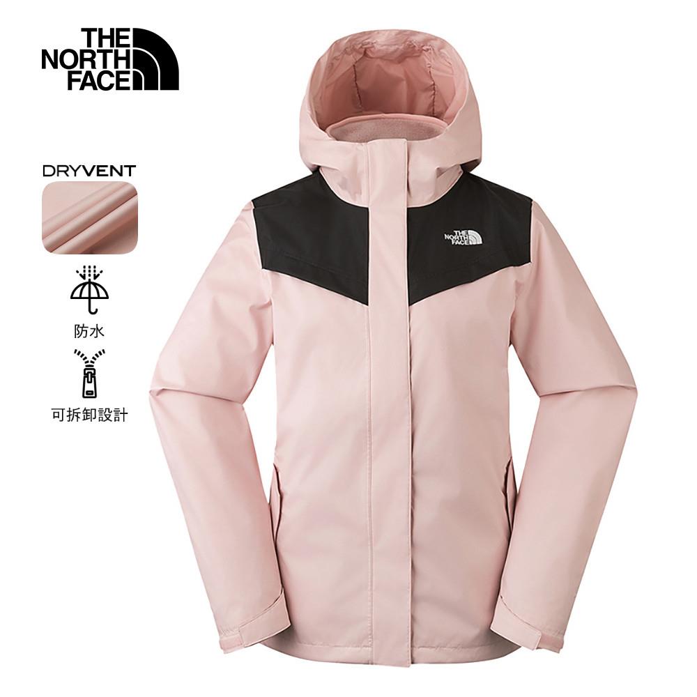 The North Face北面女款粉紅色防水透氣保暖連帽抓絨內裡三合一外套｜88RYHZI