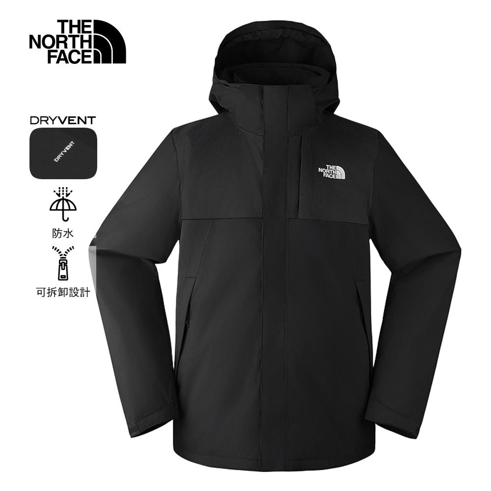 The North Face北面男款黑色防水透氣可拆卸連帽鋪棉內裡三合一外套｜8DNCJK3
