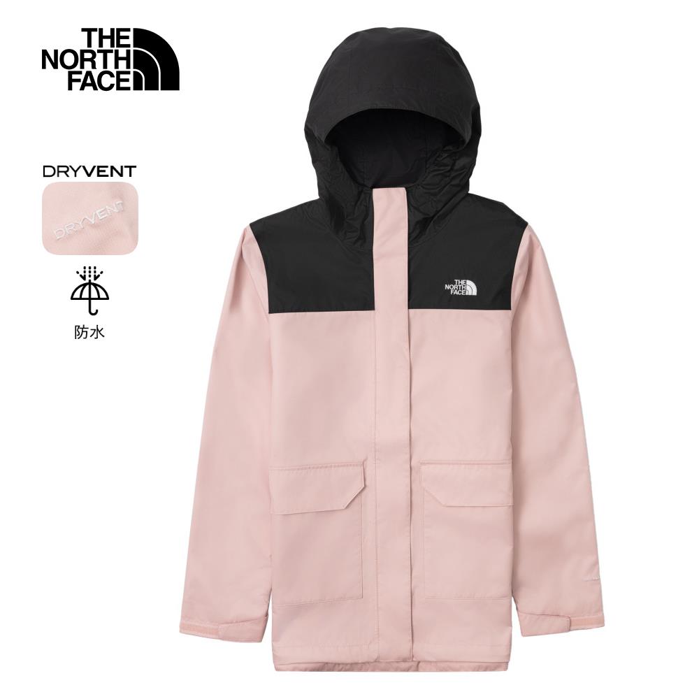 The North Face北面女款粉紅色防水透氣連帽衝鋒衣|88RSHZI