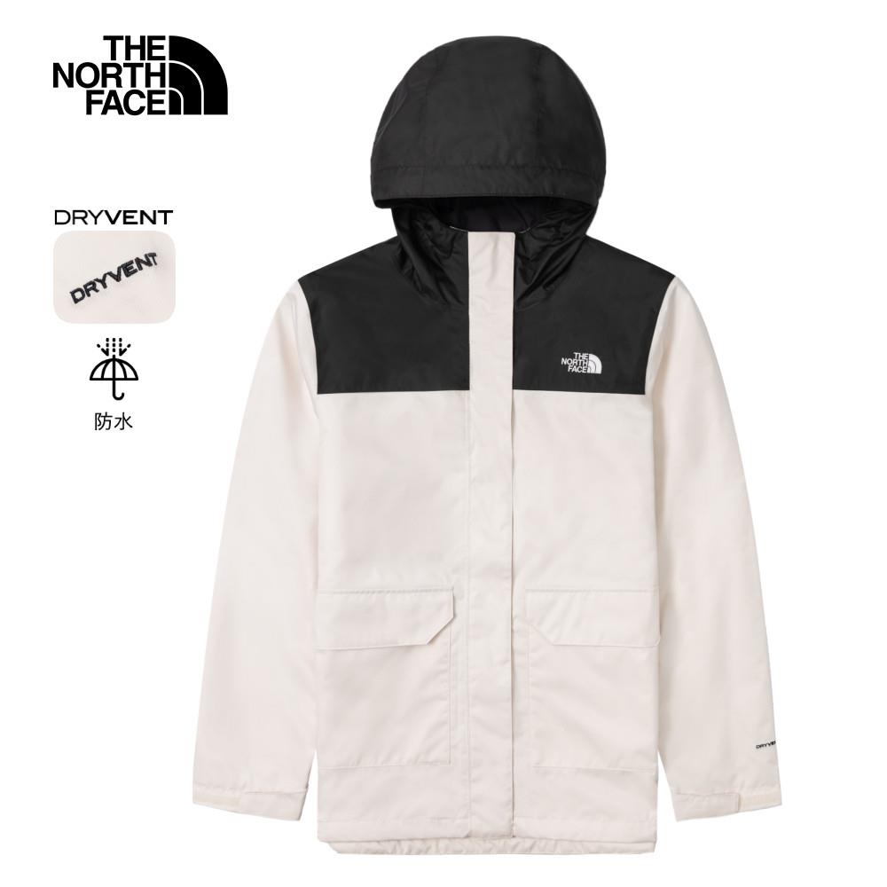 The North Face北面女款米白色防水透氣連帽衝鋒衣｜88RSROU