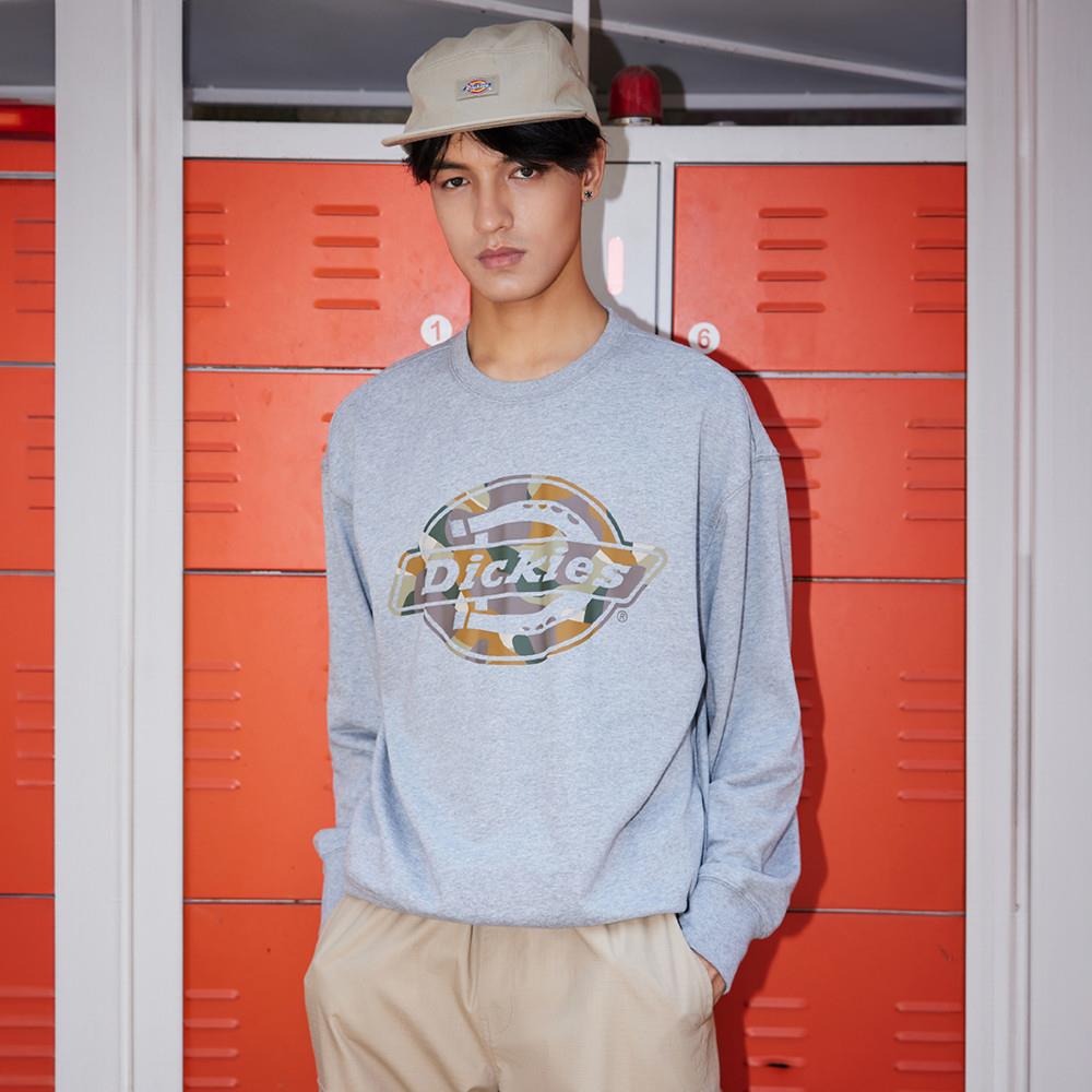 Dickies男款羽灰色胸前大尺寸迷彩Logo印花舒適大學T|DK0A87ZRCQ8