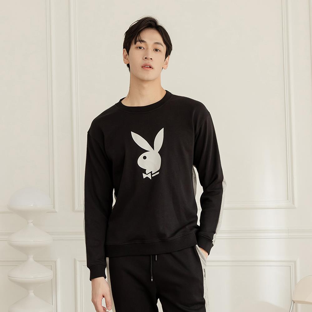 PLAYBOY - 經典拼接撞色圓領上衣 - 黑色/642-004-09-1