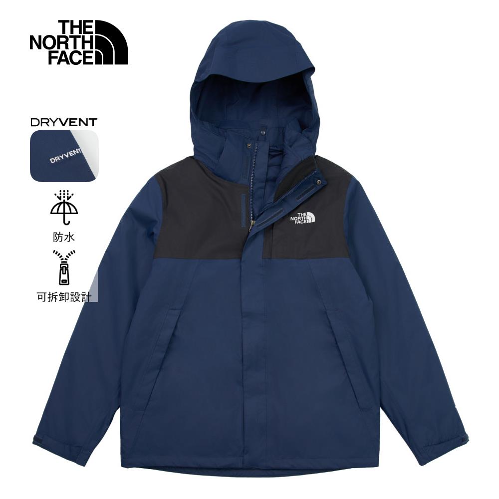 The North Face北面男款藍色DryVent防水透氣保暖連帽鋪棉內裡三合一外套｜8DNC8K2