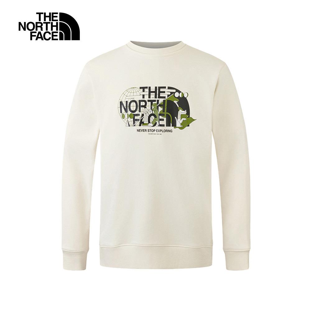 The North Face北面男女款米白色正面大尺寸品牌印花長袖大學T｜8EJ3QLI