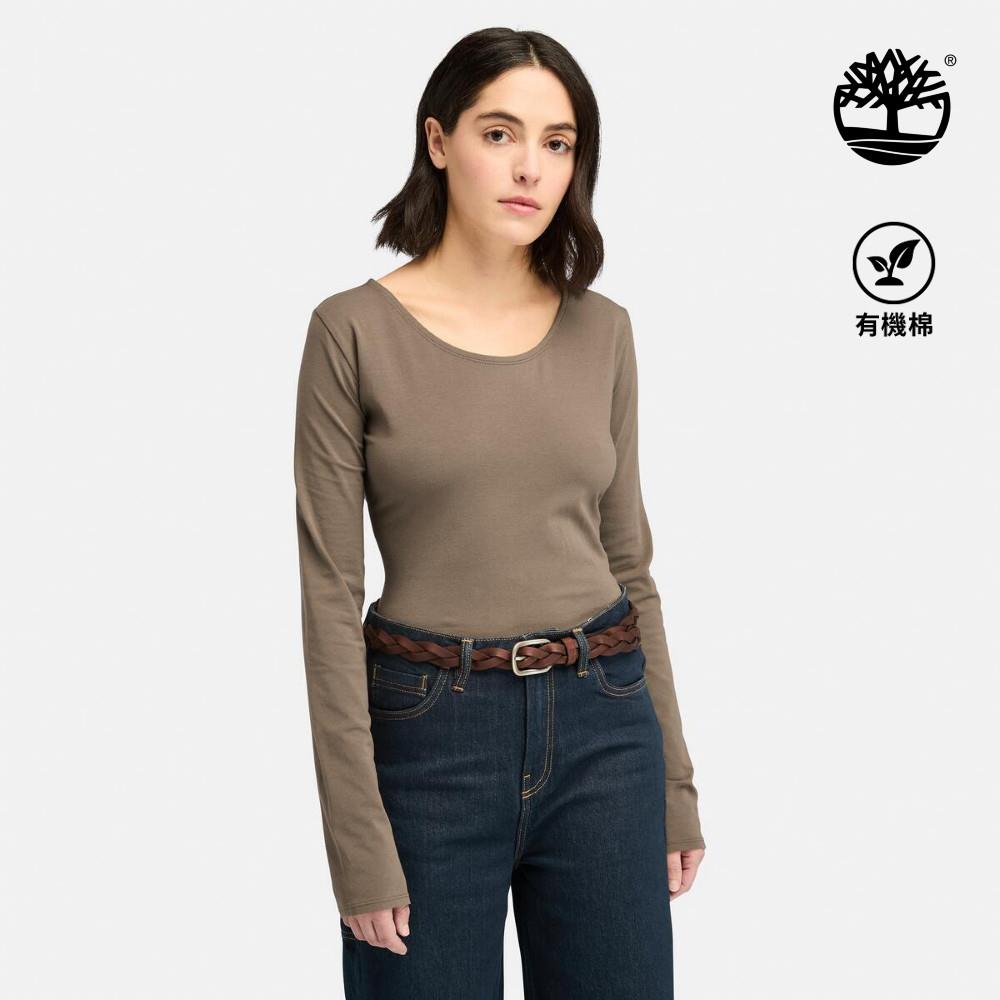 Timberland 女款咖啡色長袖合身T恤|A5ZHQBK0