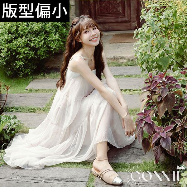 🍀面試鞋款最高79折🍀ANNSTAR Connie聯名-西西里度假小香風雙斜帶低跟穆勒鞋3cm-杏&銀(版型偏小)