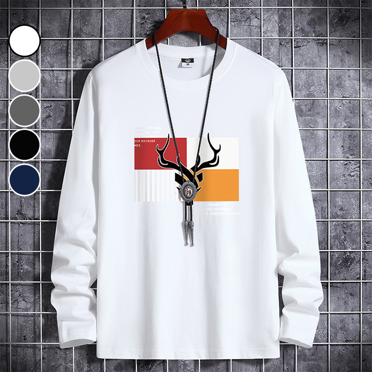 長袖 潮流鹿頭印花長袖 長T 印花 潮流 街頭 簡約 時尚 T恤  加大尺碼 台灣出貨【NZ6JN2431】