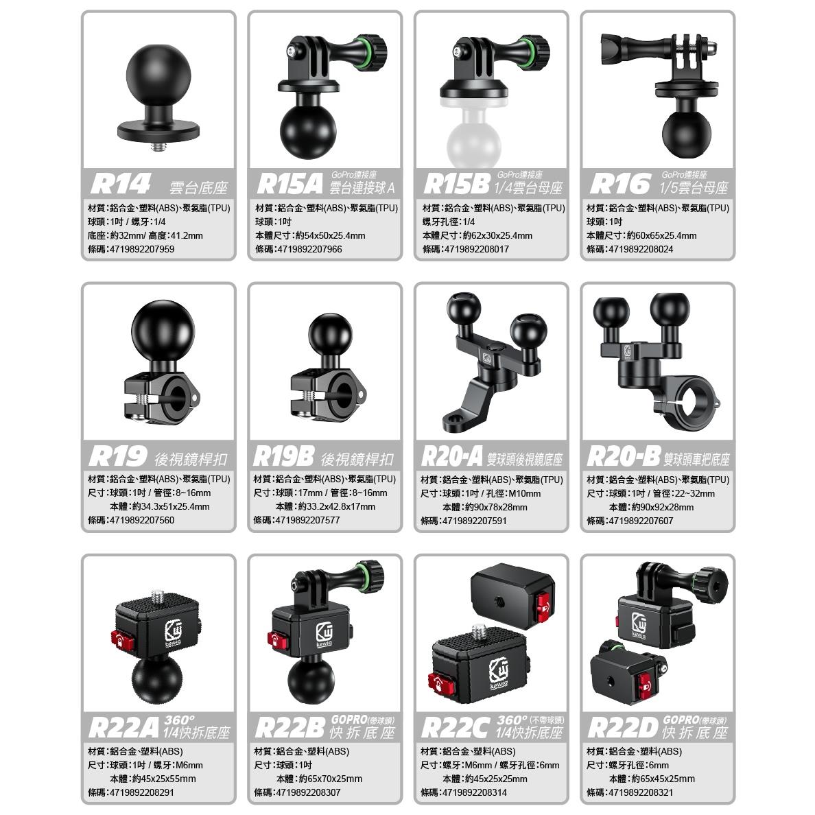 GoPro 雲臺 快拆 後視鏡桿 雙球頭 R系列 機車專用 手機架 配件《17mm、25mm球頭》