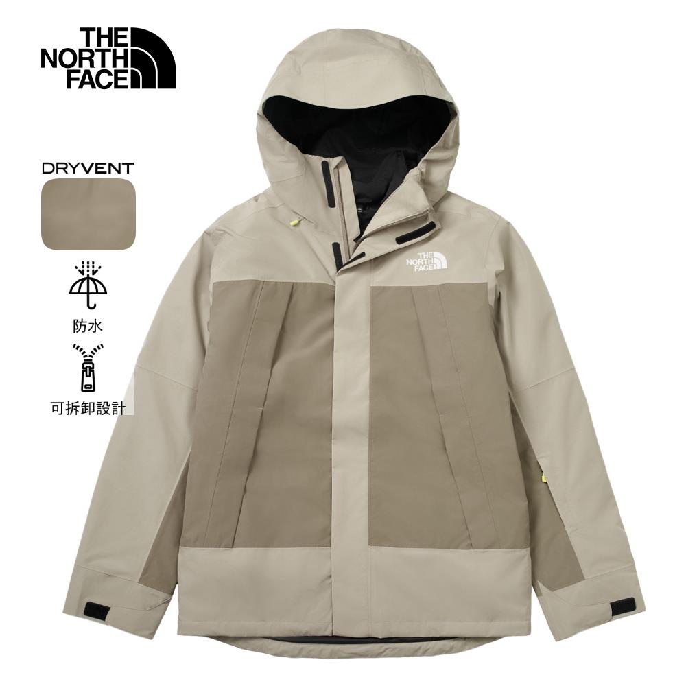 【限時限量】The North Face北面男款灰色DryVent防水透氣保暖連帽鋪棉內裡三合一外套|82VO5IF