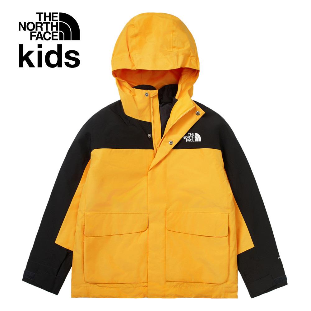 The North Face北面兒童黃黑拼接DryVent防水透氣連帽鋪棉內裡三合一外套｜89XQZU3