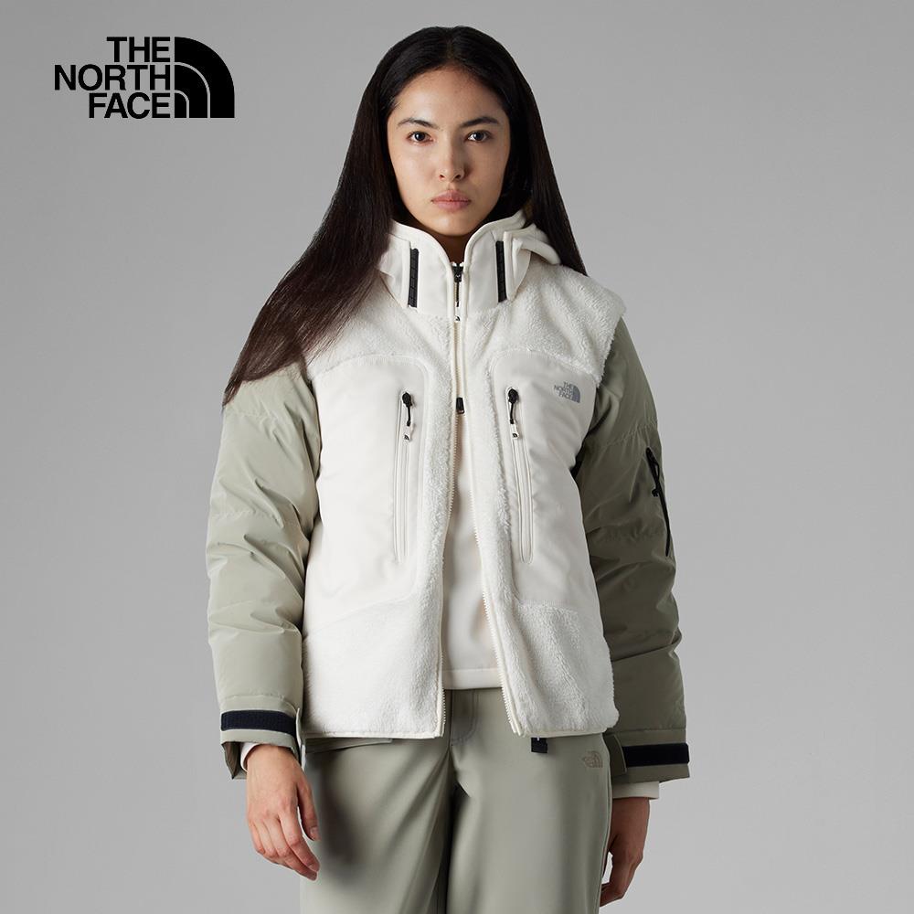 The North Face北面UE女款米白色舒適保暖大口袋設計連帽抓絨外套｜8AGDQLI