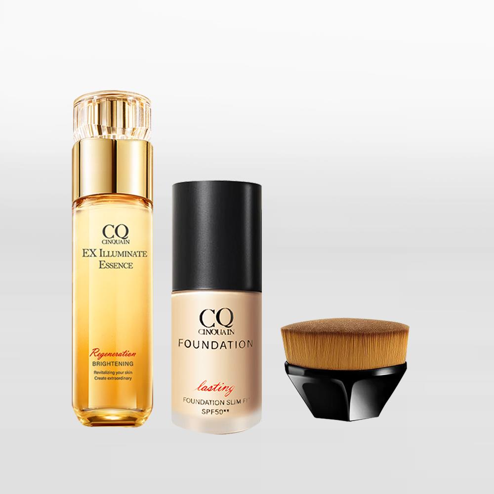 【NEW  驅黑亮白】CQ思珂璀璨光晶透活膚露+3D光感精華粉底SPF50☆☆(6色任選) 送無痕粉底平頭刷