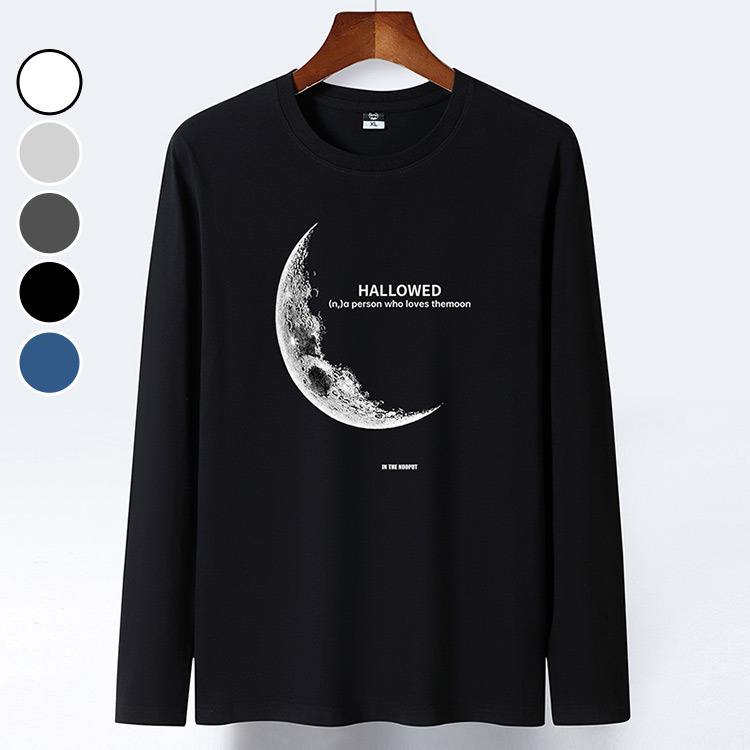長袖 月亮圖案休閒長T 長T 休閒 簡約 美式 潮流 時尚 T恤 加大尺碼 台灣出貨【NZ6JN2435】