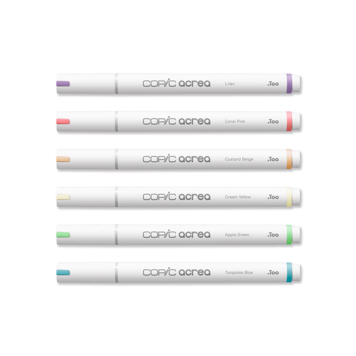 COPIC acrea 水性彩顏筆(淡雅色)-淡紫色/珊瑚粉紅/鮮奶油米色/淡奶油黃/蘋果綠/藍綠色