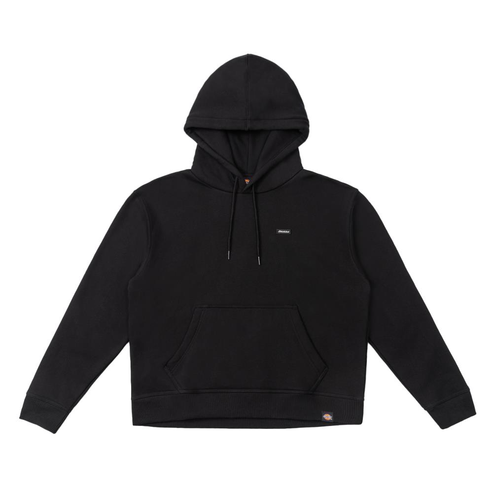 Dickies女款黑色胸前刺繡徽章Loog抓絨內裡休閒連帽大學T|DK0A4Z2WBLK